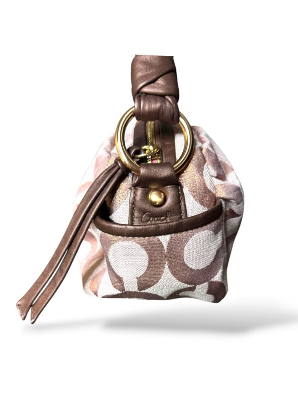 Coach Parker Op Art Shoulder Zip Bag in Metallic Gold Rose Gold - Picture 3 of 10